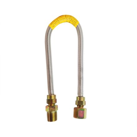 Thrifco Plumbing 4400687 3/8 Inch O.D. x 1/4 Inch I.D. x 24 Inch Long with 1/2 Inch MIP x 1/2 Inch FIP Fitting - Stainless Steel Gas Flex
