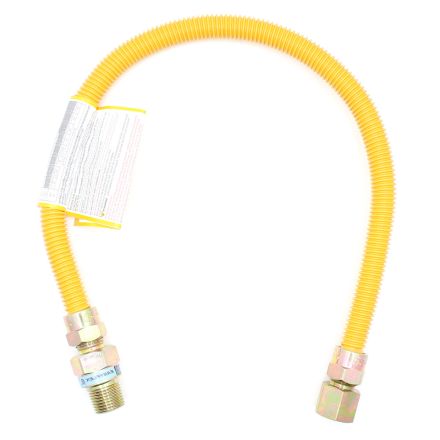 Thrifco Plumbing 4408683 3/8 Inch OD X 1/4 Inch ID - 1/2 Inch MIP x 1/2 Inch FIP 48 Inch Long Yellow Epoxy Coated Stainless Steel Flexible Gas Connectors with EFV (Gastop)