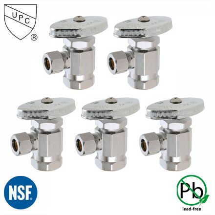 Thrifco 9405462 1/2 Inch FIP x 3/8 Inch Comp Multi-Turn Angle Stop Valve (Lead Free) - 5/Pack